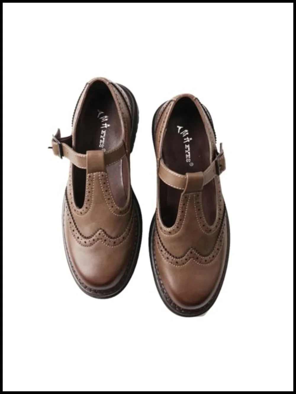 Chunky Platform T-Strap Loafer Hollowed-Out Vintage Round Toe Women's Shoes